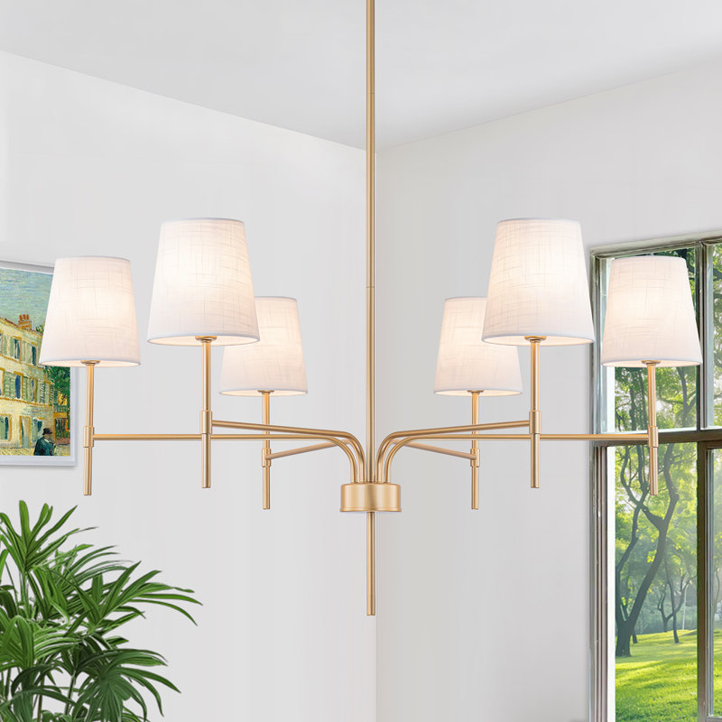 Agathon Transitional Modern Chandelier With White Fabric Shades, Gold