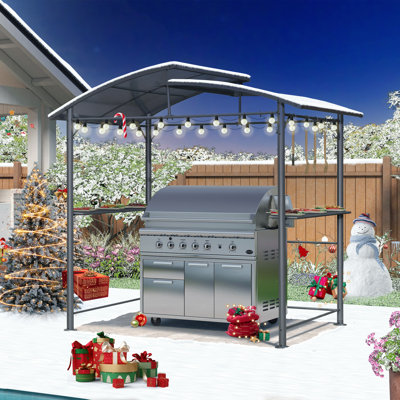 8 pi L 5 pi. D Pavillon de jardin grillagé avec tablettes latérales et toit en polycarbonate pour barbecue