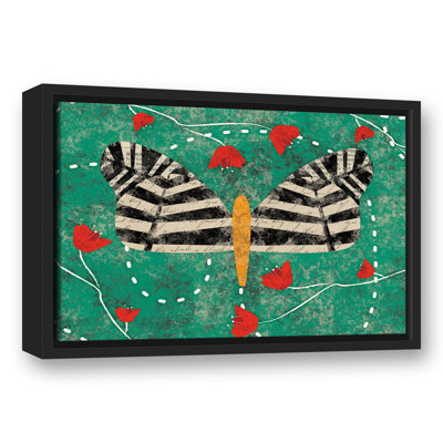 Toile flottante encadrée "Zèbre papillon et coquelicots"
