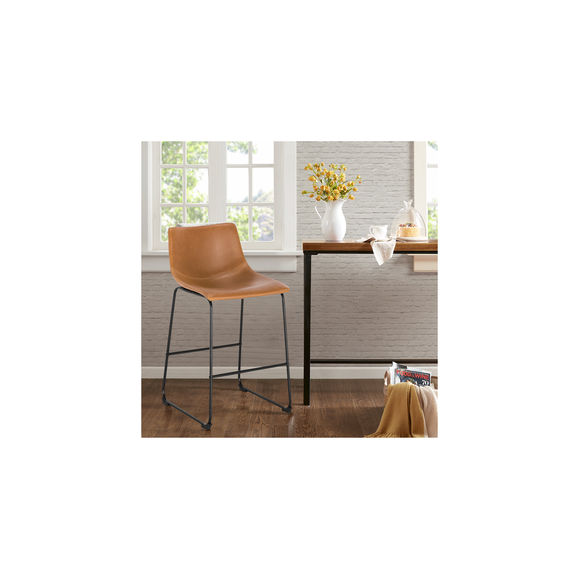 Bela Leatherette Stool, Tan Faux Leather