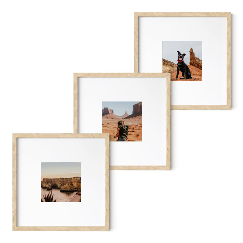 Natural Oak Wood 10" x 10" Square Picture Frames Set of 3