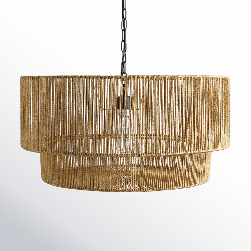 Devonya 1 - Light Drum Pendant, Black Natural Paper, 25" H x 25" W x 25" D