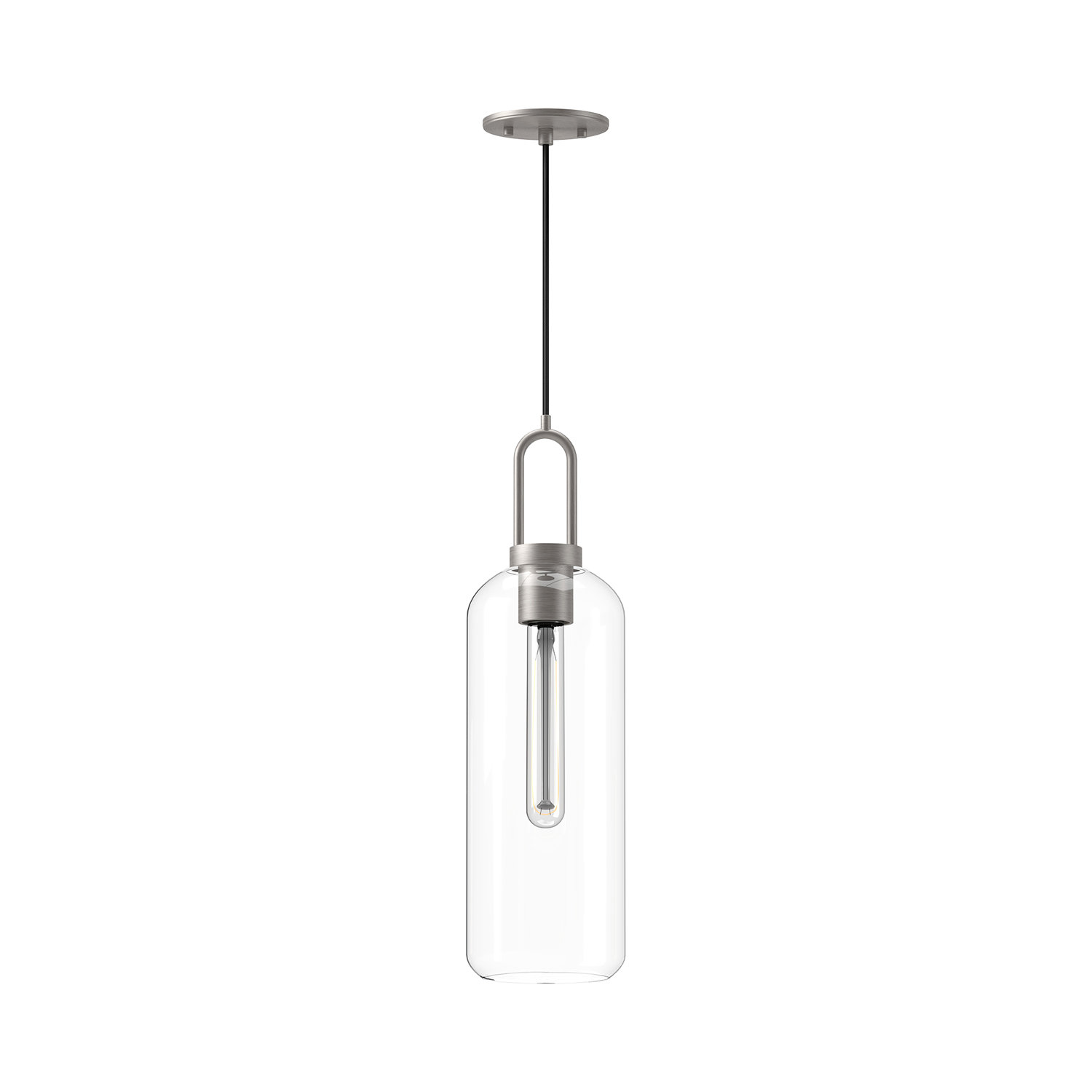 Minneapolis Single Light Glass Pendant, Brushed Nickel, Clear, 20.75" H x 6" W x 6" D 