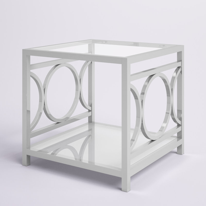 Table de bout en verre avec rangement Jacia, Chrome