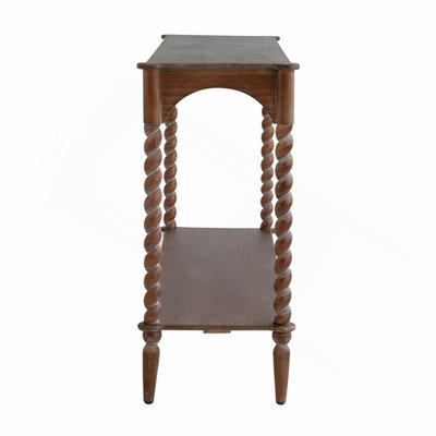 Console 47 x 14 x 30 po en bois brun rustique avec pieds en spirale tournés et tablette inférieure
