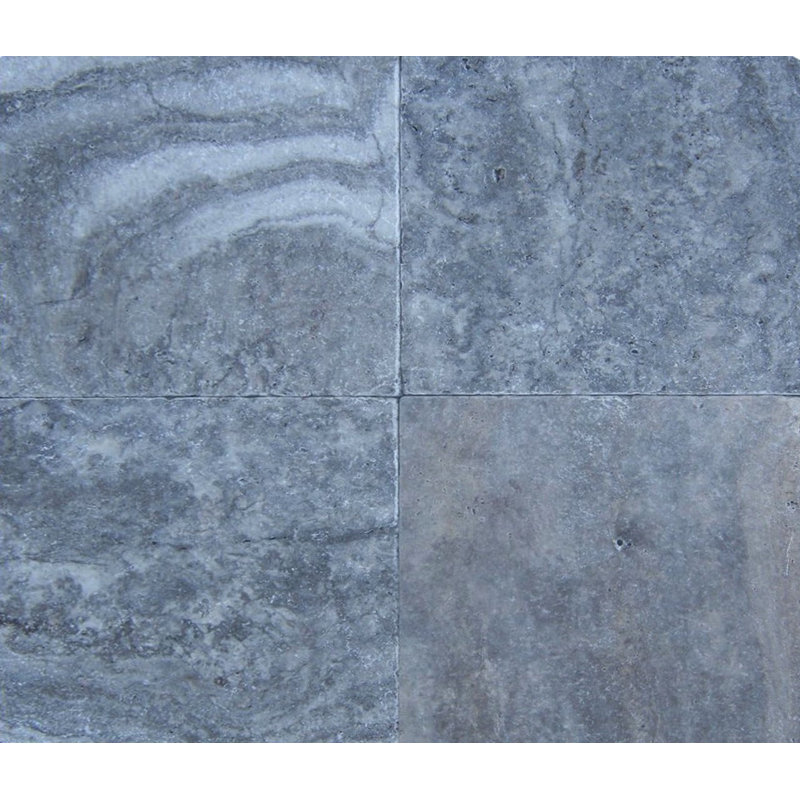 Titanium Cross Cut 4" X 4" Travertine Look Floor And Wall Tile