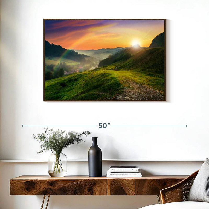 Matinée arc-en-ciel, 37 po x 25 po, Cadre flottant noyer
