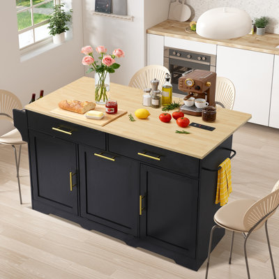 Rolling Kitchen Island Cart With Drop Leaf, Portable Kitchen Islands W/storage Cabinet, Drawers, Spice Towel Rack,island Table For Kitchen W/charging