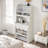 Buffet With Hutch And Foldable Dining Table, Storage Shelves, Side Hooks And A Cabinet With Sliding Doors