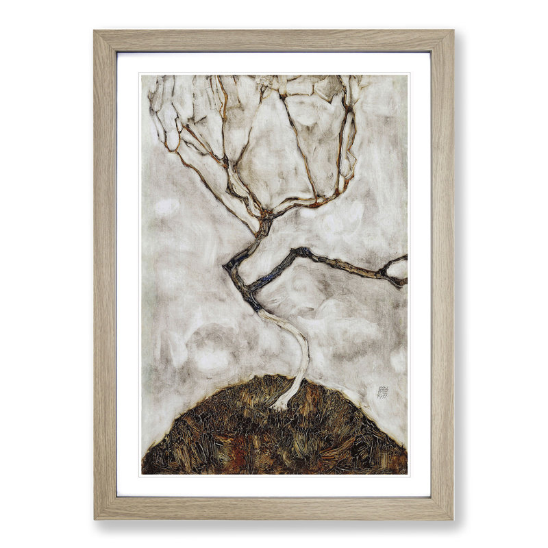 Small Tree in Late Autumn by Egon Schiele - Picture Frame Painting, 65cm H x 48cm W x 2cm D, Oak Framed