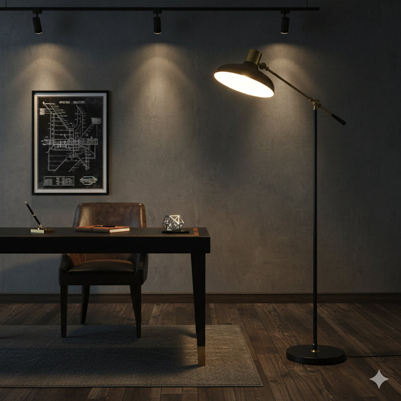 Adjustable Floor Lamps For Living Room, Standing Lamp For Bedroom With Balance Arm, Adjustable Head And Height, Tall Black And Gold Lamp (Bulb Not Included)