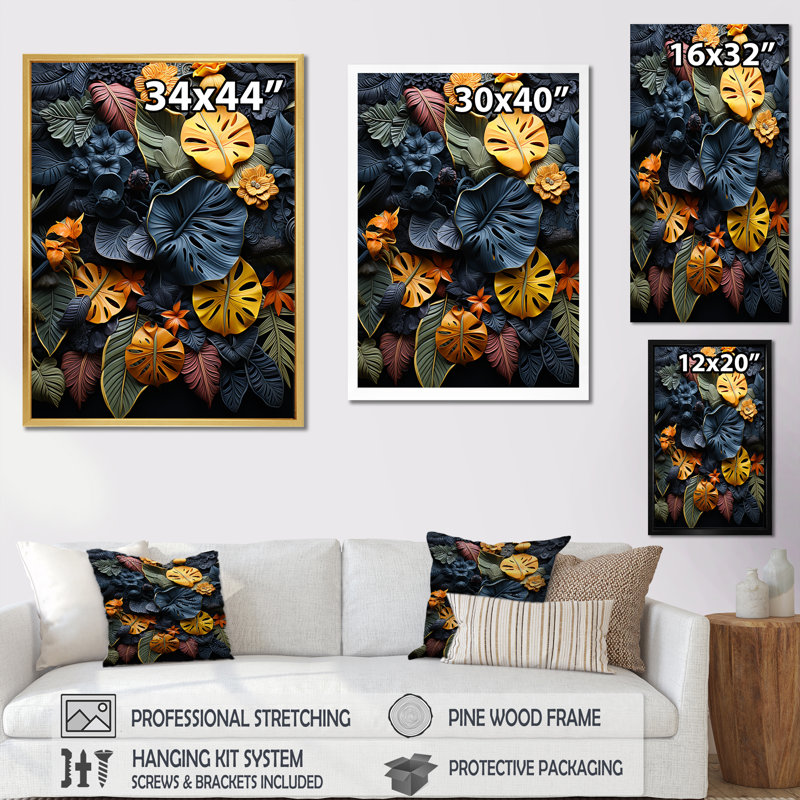 Noir Foliage Wonderland II, reproduction d'art sur toile, Cadre flottant noir, H 20 po x l 12 po