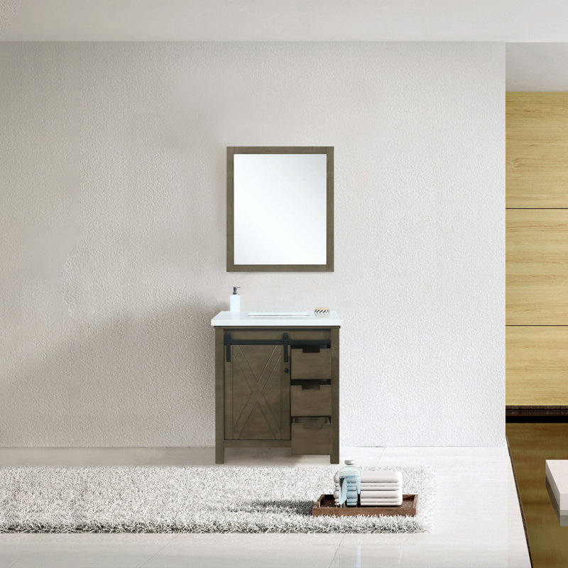 Marsyas 30 in W x 22 in D Bath Vanity and 28 in Mirror, Brown, White Cultured Marble