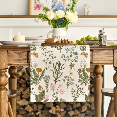 Table Runner - Multicolor - Wildflowers And Butterfly 13X72 Inch Runner For Spring/Summer Home And Party Table Décor