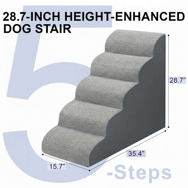 Latitude Run® Dog Stairs For Bed 28.7”H, 5-Step Dog Ramp, Non-Slip ...
