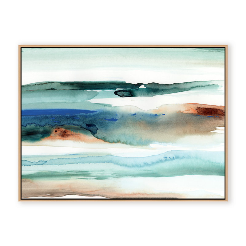 Coastal Retreat Beach Waves Abstract, Framed Canvas, 16" H x 24" W x 2.375" D, Black