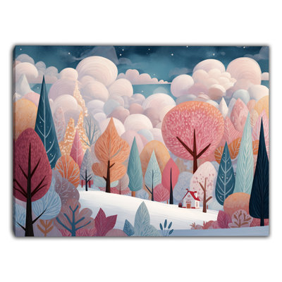 «Snowy Pastel Tree Valley», art mural sur toile tendue