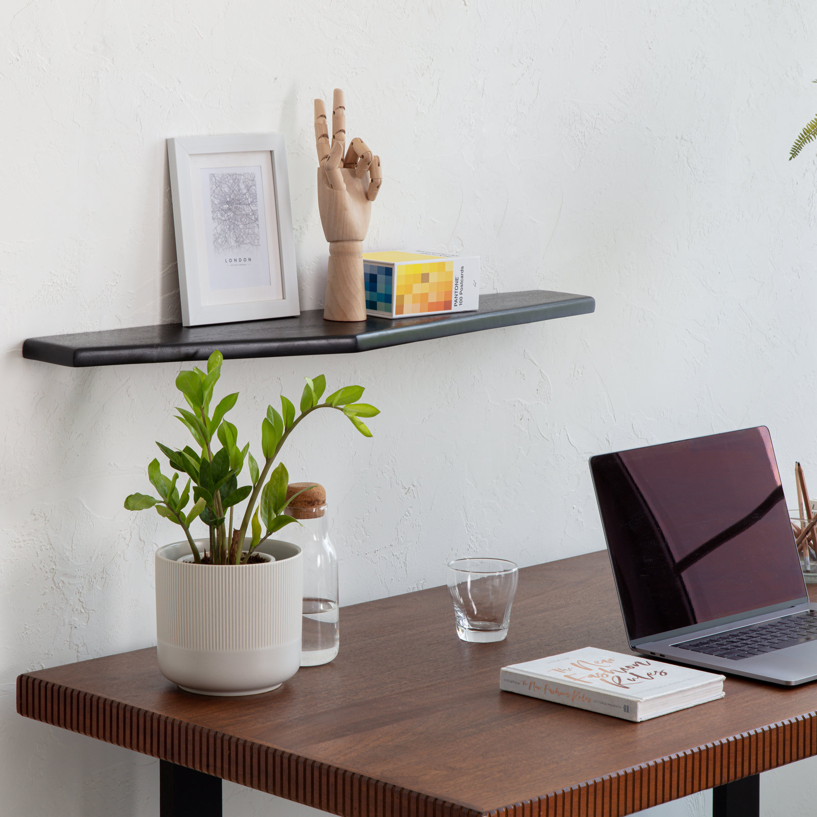 Marthe 36" Mango Wood Floating Shelf, Black