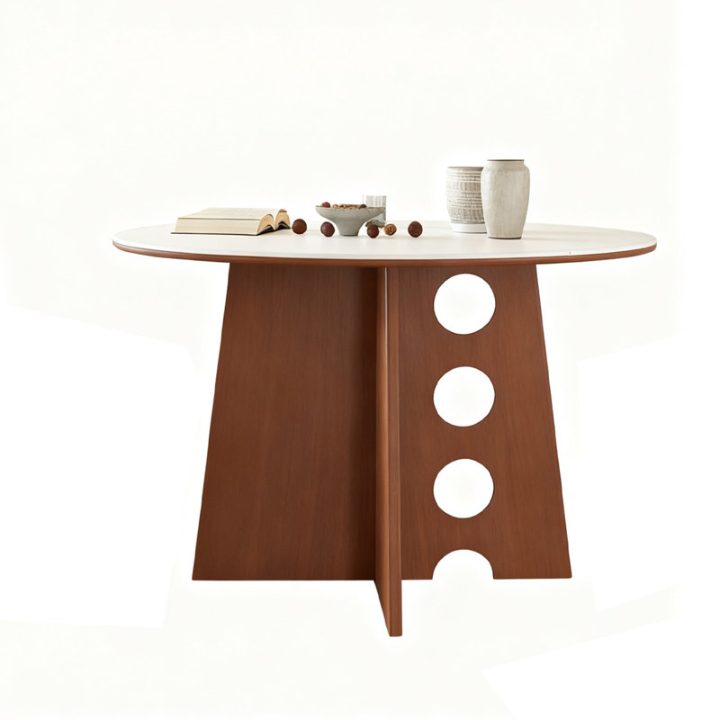 White&Walnut Round Sintered Stone Dining table, 29.53"H x 39.37"L x 39.37"W
