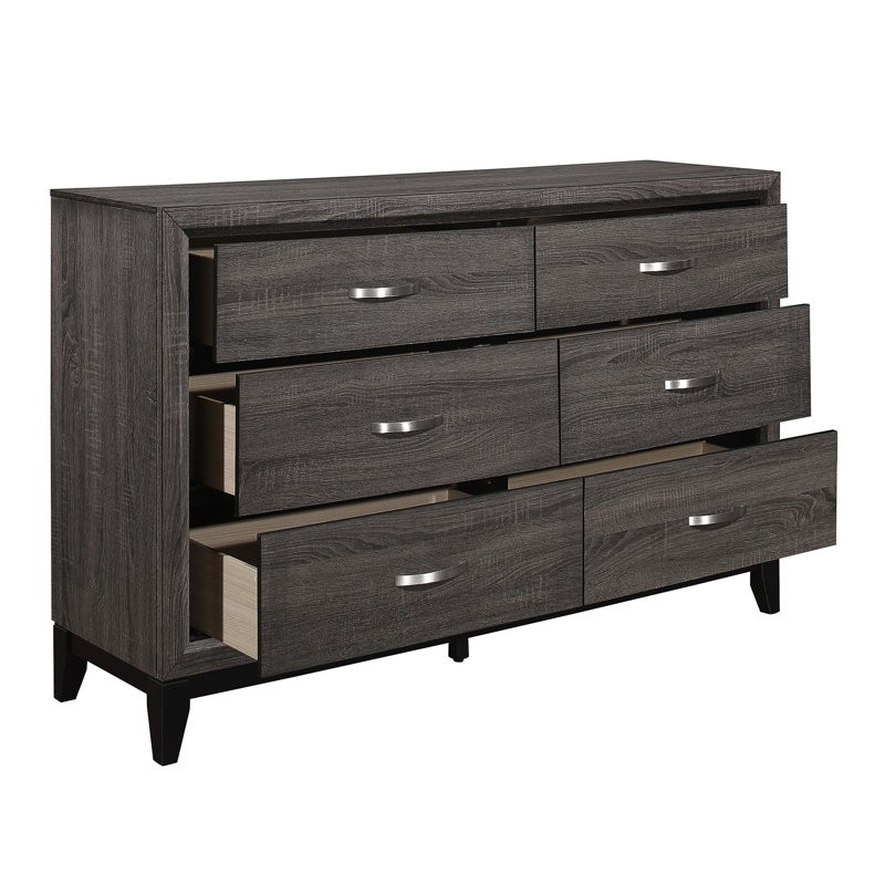 Hudson 58" Modern Charcoal Gray 6-Drawer Dresser, Gray