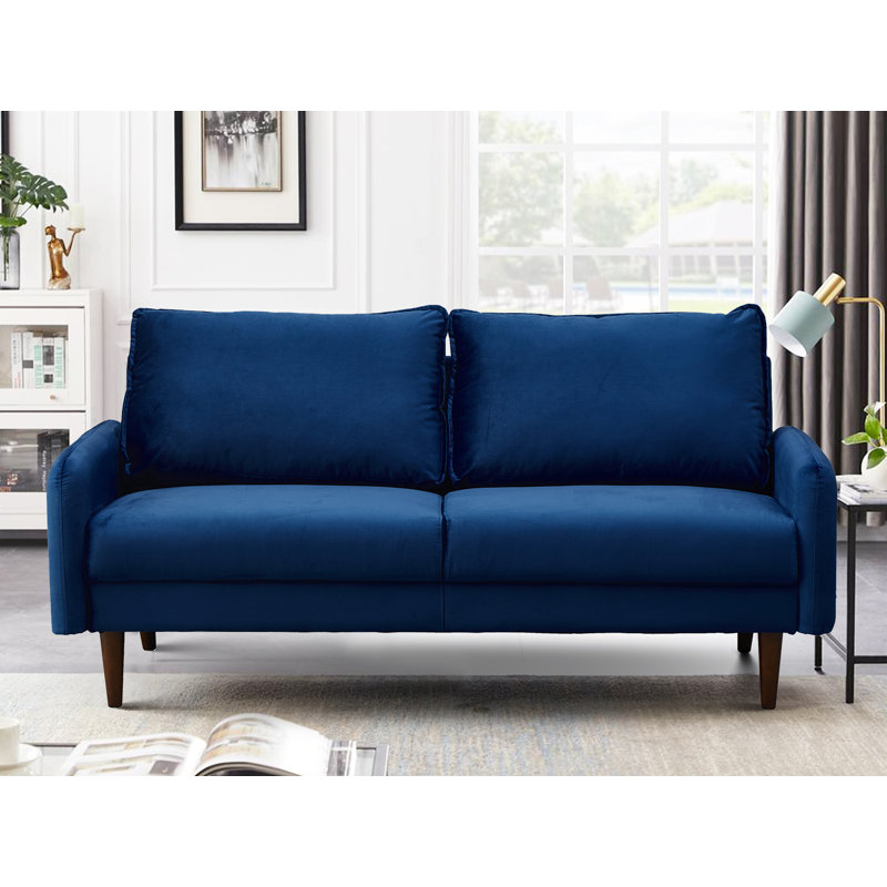 Gelsomino 70.5" Velvet Round Arm Sofa, Space Blue Velvet