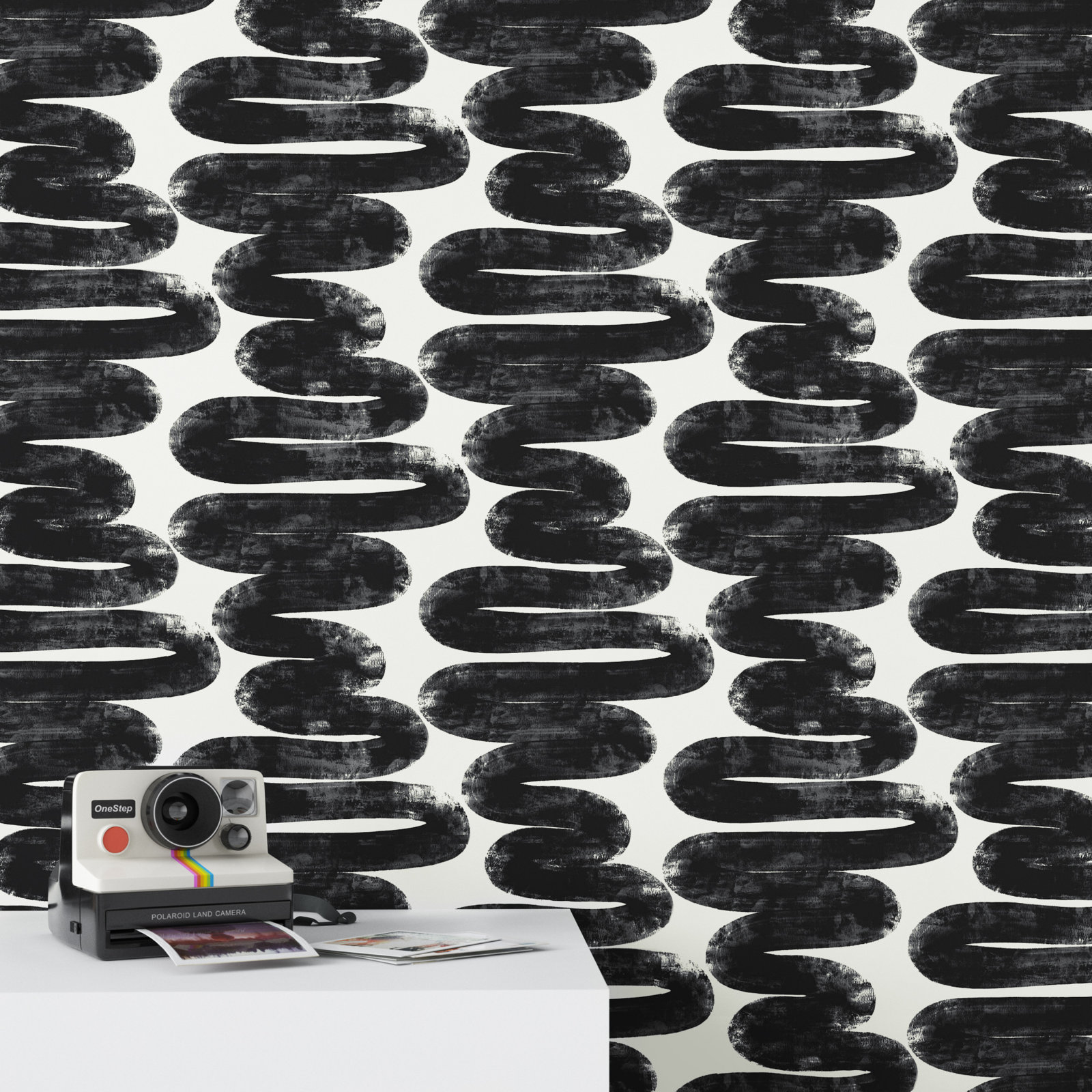 Wiggle Room Peel and Stick Wallpaper By Bobby Berk, Black/White, 16.5" L x 20.5" W