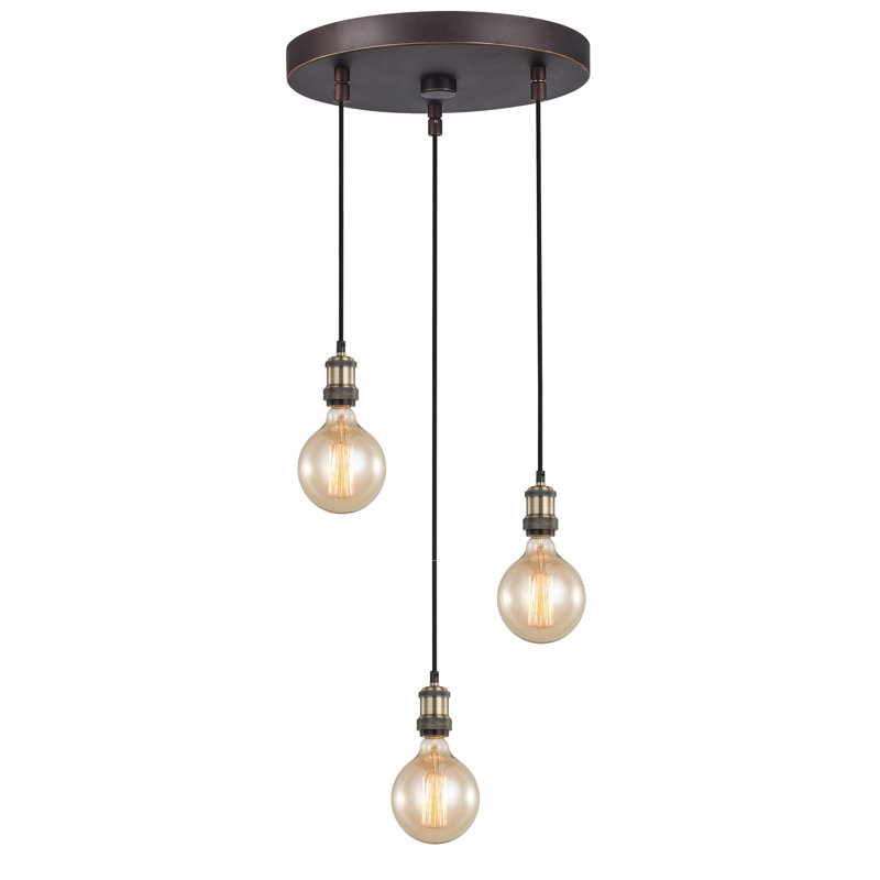 Luminaire suspendu pour grappe 3 lumières Pinnix, Laiton antique / Bronze