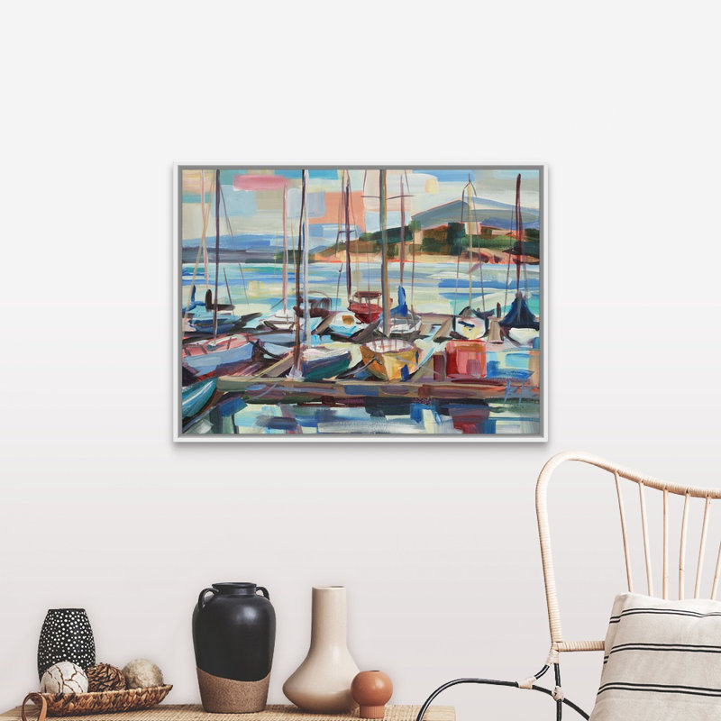"Leschi Evening" par Brooke Borcherding, reproduction d’art sur toile, Cadre flottant blanc, H 32 po x l 42 po x 1,75 po