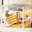 Lit mezzanine double avec bureau, tiroirs, éclairage DEL, port USB, miroir et structure robuste. Lit mezzanine multifonctionnel pour adolescents et adultes. Blanc/Noir.-214105056-214105059