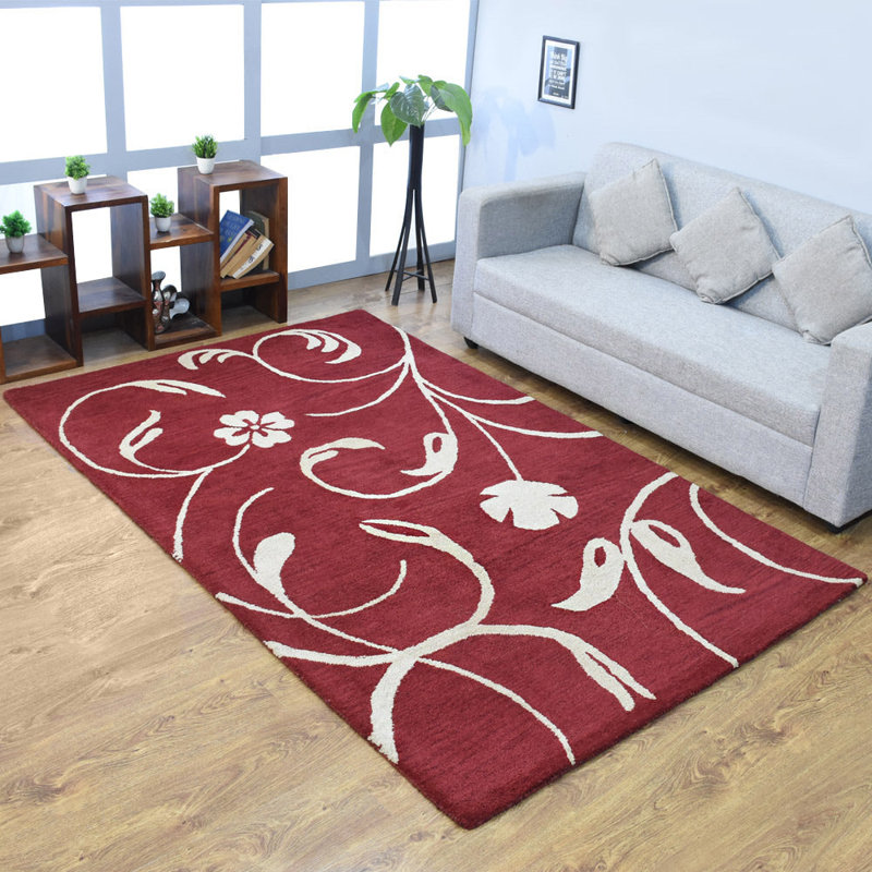 Crayton Hand Tufted Wool Eco-Friendly Area Rugs - Rectangle, Red Beige Color, Floral Modern Design, High Pile Thick Handmade Anti Skid Area Rugs for Living Room, Bed Room