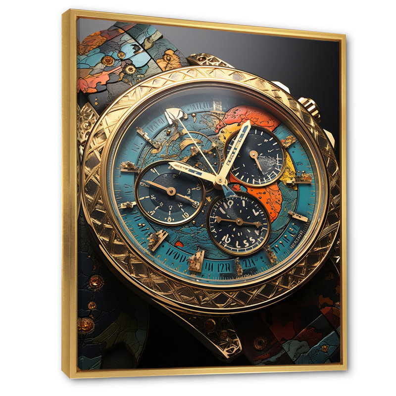 «Luxury Watch Bronze Infinity III - Watches», reproduction d'art murale, H 32 po x l 16 po x P 1 po, Cadre flottant doré