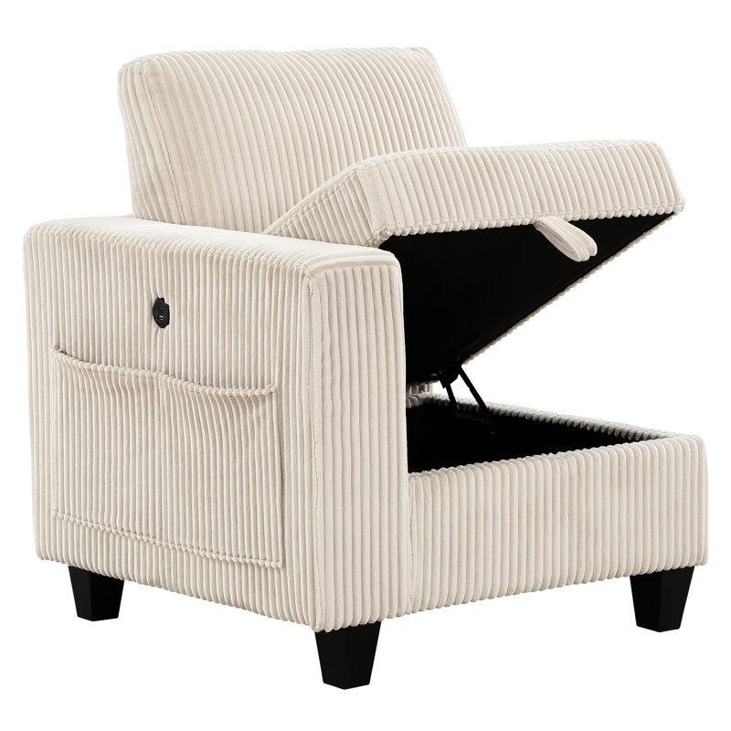 8 canapé modulaire avec rangement, revêtement en velours côtelé beige, poches latérales et ports modulaires pour salon