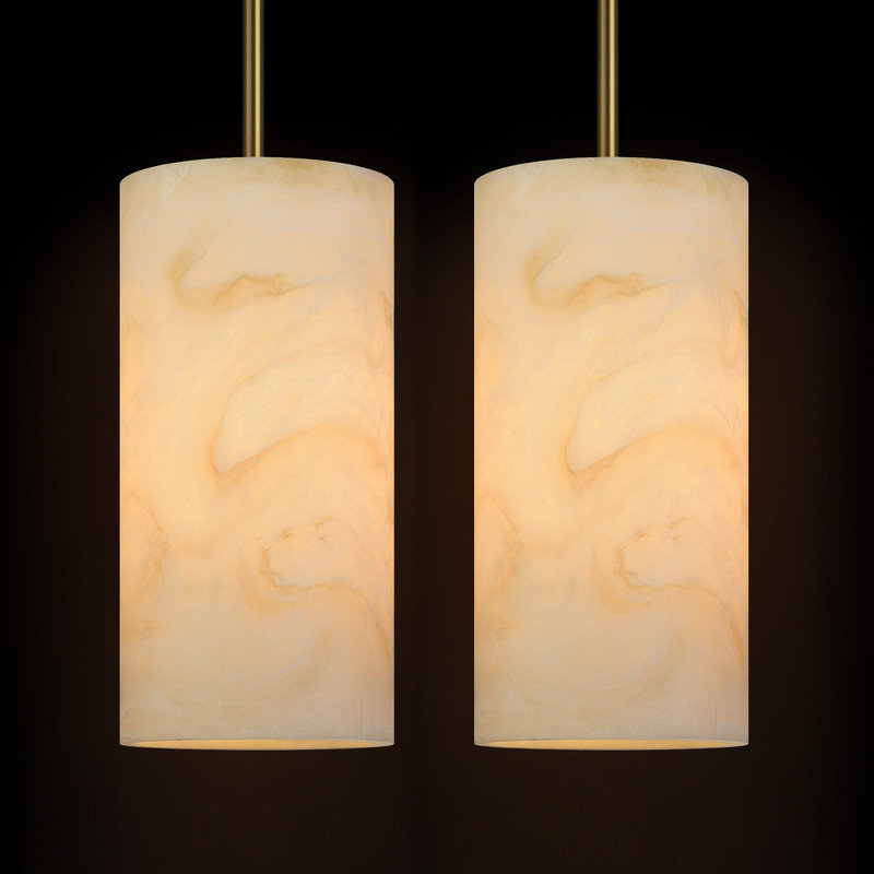 Luminaire suspendu cylindrique en faux albâtre, 5,9 pouces, or titane brossé, ampoule E26 incluse, 2 pièces