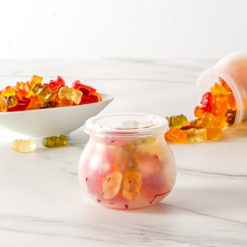 Articles de restaurant - 3,5 pots de bonbons givrés, 100 petits pots jetables - couvercles à encliqueter inclus, conception en forme d'ampoule, pot à yogourt en plastique transparent, pour les collations, les épices et les desserts
