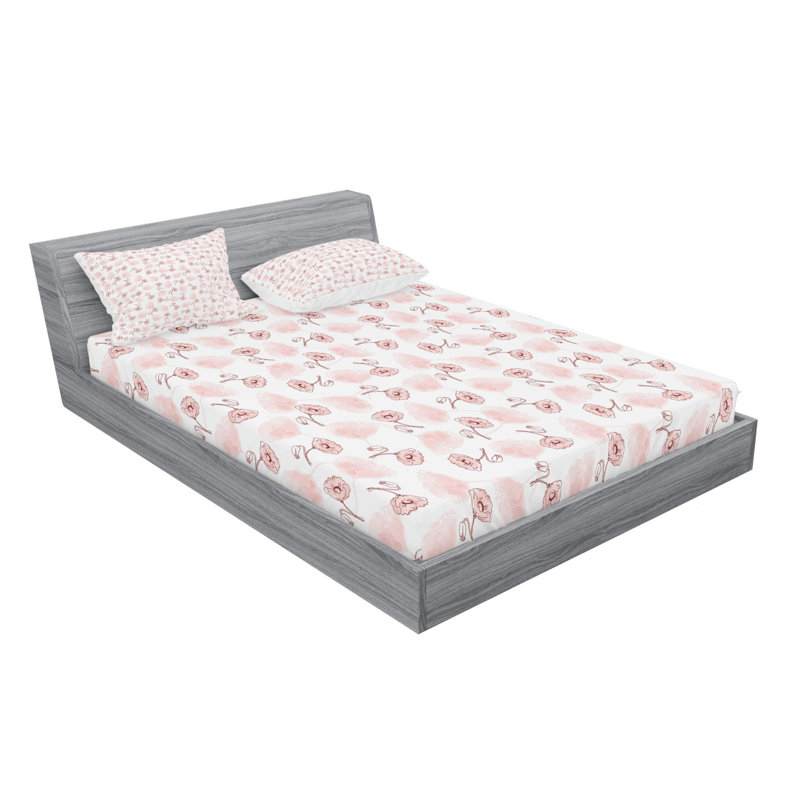 Microfiber Sheet Set, Queen Sheet Set with Fitted Sheet, Pink Floral