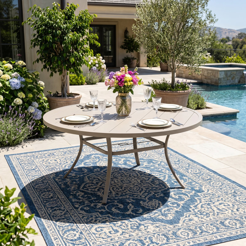 53" Patio Metal Round Dining Table, Cream