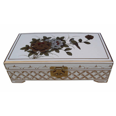 Hand Painted Flower and Bird Jewellery Box