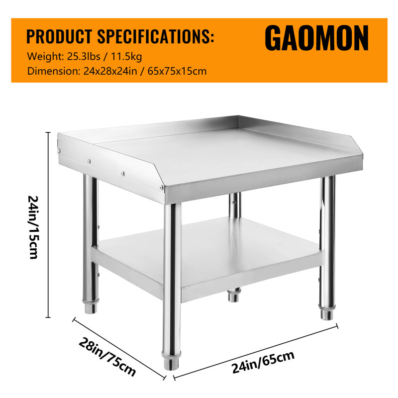 24x24 inch Stainless Steel Equipment Grill Stand Table with Adjustable Storage Undershelf, Stand Grill Table