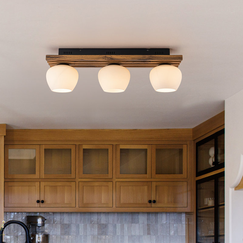 Plafonnier encastré en bois à 3 lumières
