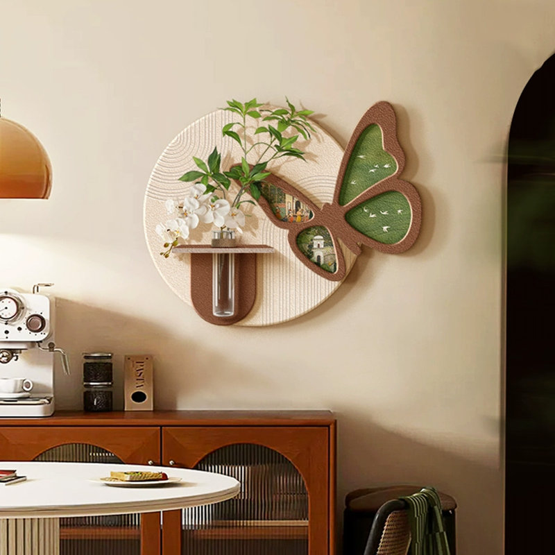 Blanc, brun et vert, art mural rond en grès vert, H 15,75 po x l 19,69 po, Blanc / Brun / Vert