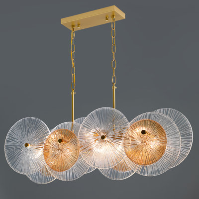 Gold Linear Chandeliers for Dining Room Light Fixture, 36" 8-Lights Modern Crystal Chandeliers Over Table | Kitchen Island Lighting with Clear/Amber Glass Cover for Living Dining Room Kitchen Foyer