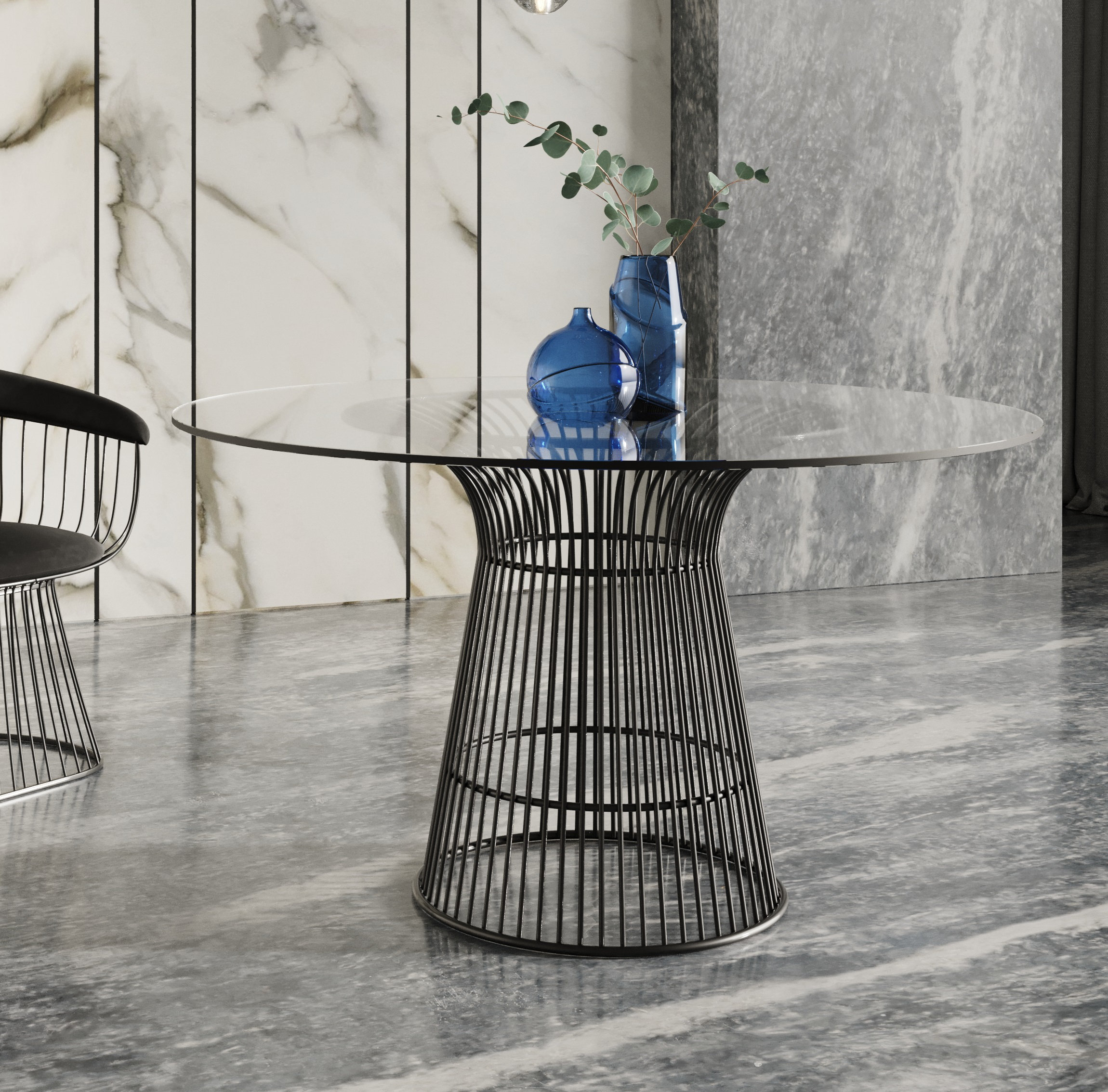 Orren Ellis Chandler - Modern Round Glass & Black Stainless Steel ...