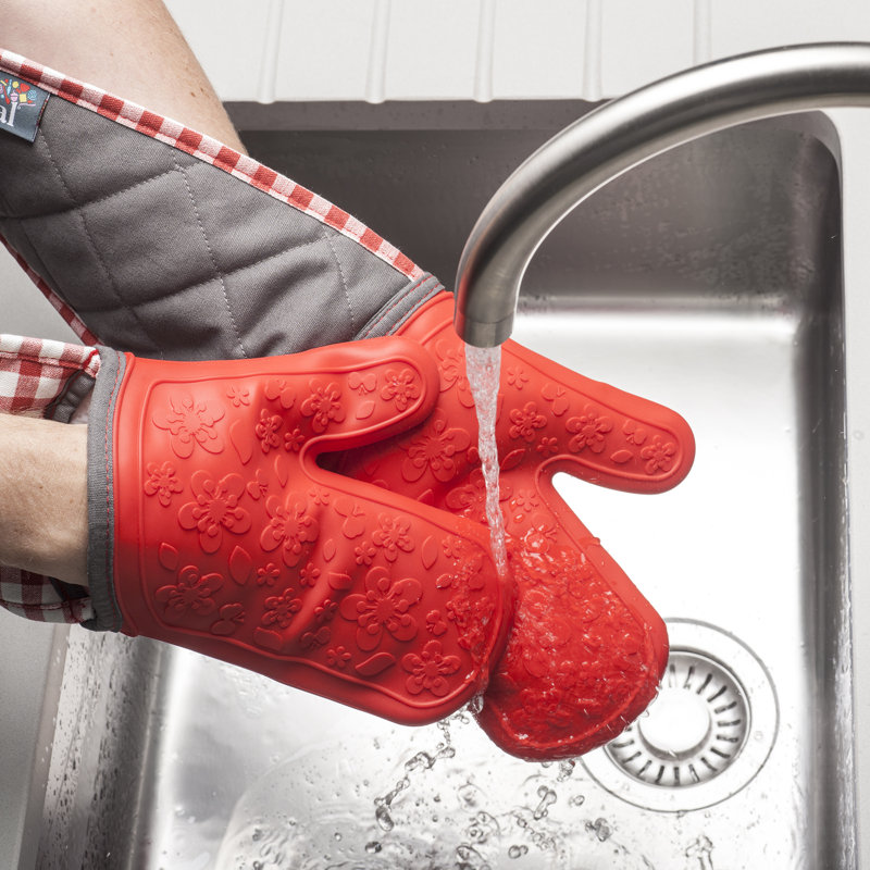 Silicone Double Oven Gloves, Red