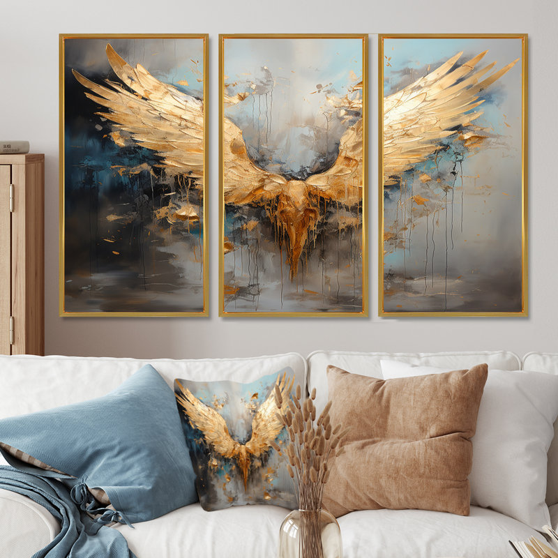 Dasheil - Wings Angel Wall Art Print Set, Gold Floater Framed, 28" H x 36" W x 1" D