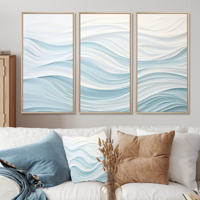 «Blue and White Simplicity Wave», ensemble d'art mural sur toile marbrée