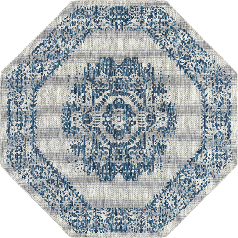 Outdoor Nile Area Rug Deep Sky Blue Color, Octagon 7'10" x 7'10"