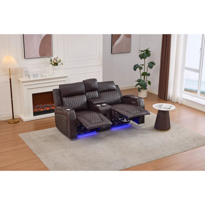 Gainey Two-seater Electric Recliner Living Room Sofa With Bluetooth Speaker, Led Light, Cup Holder & Storage Space.