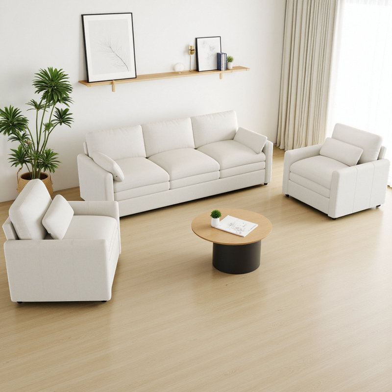 Ensemble de canapé rembourré 3 places et 2 canapés simples Cozy, Beige