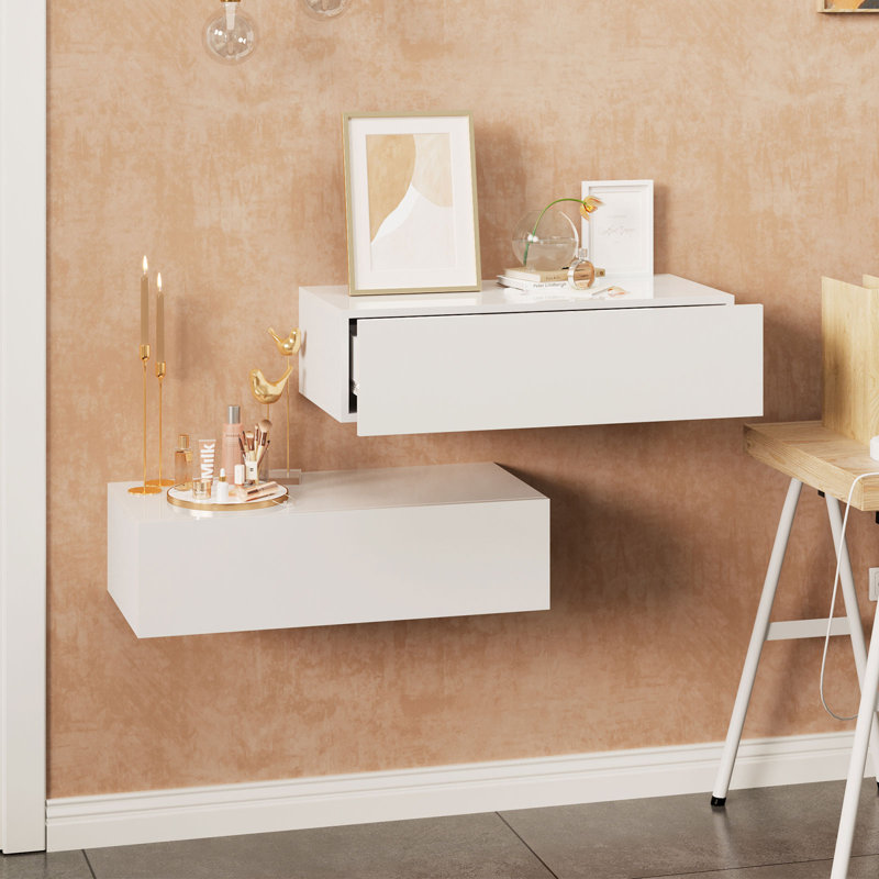 Floating Nightstand with Drawer for Bedroom, White