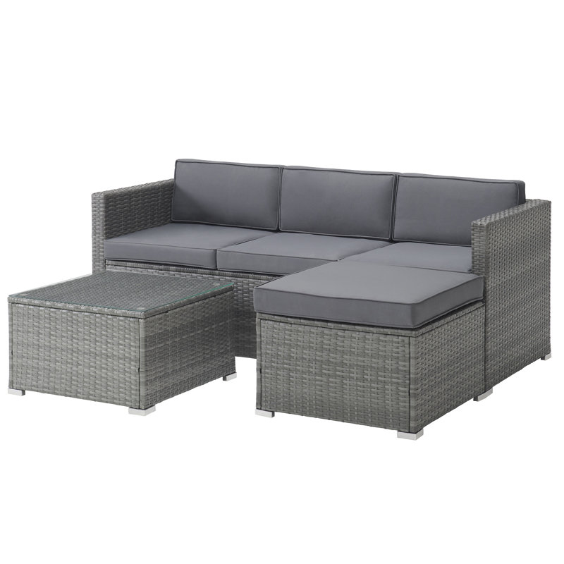 Ensemble de mobilier de patio - Ensemble modulaire, repose-pieds et table d'extérieur en rotin 3 pièces - Mobilier de terrasse, piscine, véranda ou arrière-cour de Lavish Home (gris)